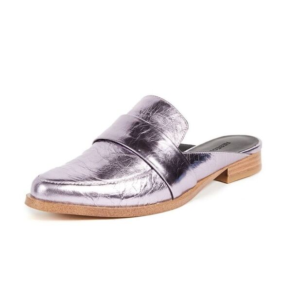 Rebecca Minkoff Mika Metallic Leather Mules Loafer Slides 8.5 w Dust Bag - Picture 1 of 16